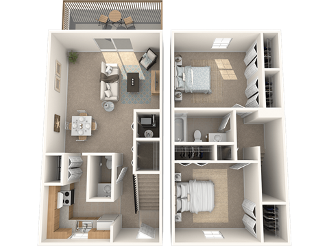 Floor plan for 2 beds, 1.5 baths, 1000 sqft